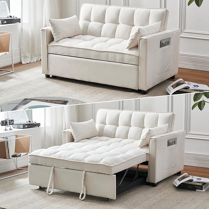 3-in-1 Convertible Sleeper Sofa Bed, Premium Velvet Pull Out Loveseat - Image 7