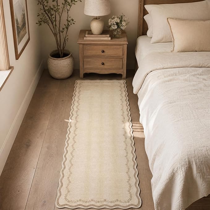 GarveeHome 2.5x8 Scalloped Washable Runner Rug Non Slip Hallway Kitchen Rug | - Image 3
