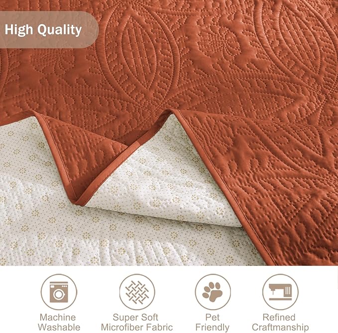 Burnt Orange Sofa Covers with Pockets, Anti-Slip Medallion Couch Covers - Image 7