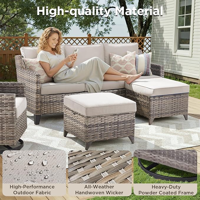 6 Piece Outdoor Patio Wicker Furniture Sets-High Back Outdoor Conversation Set - Image 3