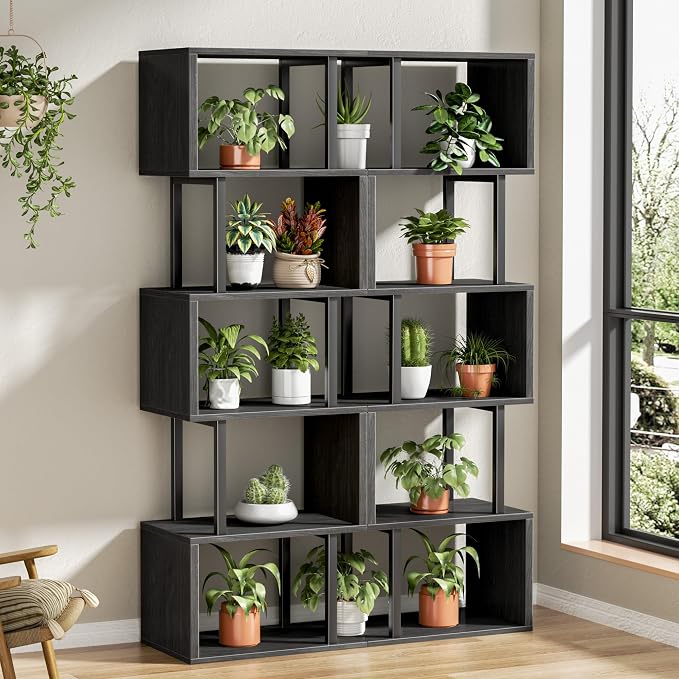 Furologee 6 Tier Bookshelf Tall Geometric Bookcase, S Shaped Industrial Display - Image 2