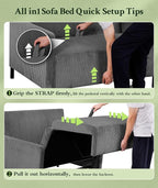 Welzona 47.2" Convertible Sofa Bed Couch, Comfy Corduroy Loveseat Sleeper Sofa - Image 9