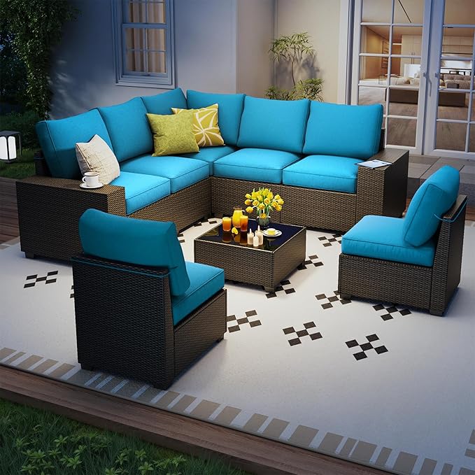 8 Piece Outdoor Patio Furniture Set, Outdoor Sectional Furniture, Rattan & - Image 9
