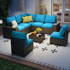 8 Piece Outdoor Patio Furniture Set, Outdoor Sectional Furniture, Rattan & - Image 9