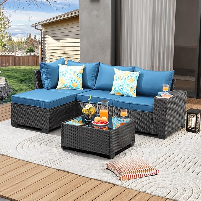 JOYURE 5 Pieces Patio Furniture Set All-Weather Outdoor Wicker Sectional by JOYURE