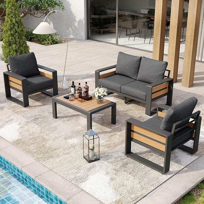 Aoxun Aluminum Patio Furniture Set, 4 Piece Luxury Outdoor Sectional - Image 5