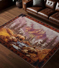 Rustic Cabin Area Rug for Bedroom 5x7, Machine Washable Woodland Bear Rug by YIHOUSE