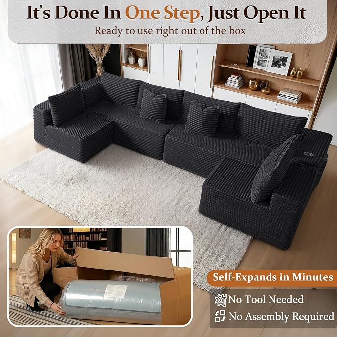 138" Cloud Sectional Couch, Comfort U Shaped Sofa - Image 3