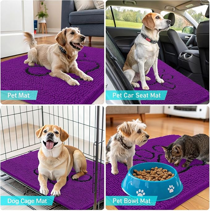 OLANLY Dog Door Mat for Muddy Paws 30x20, Paw Print Design Chenille Mud Mat | - Image 7