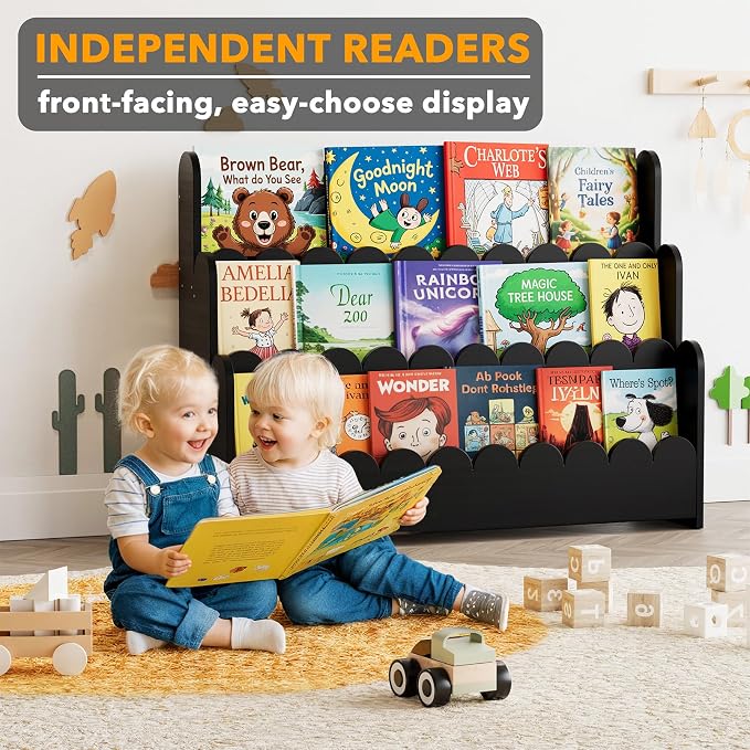 SpaceAid 3-Tier Scalloped Bookshelf, Montessori Bookcase - Image 3