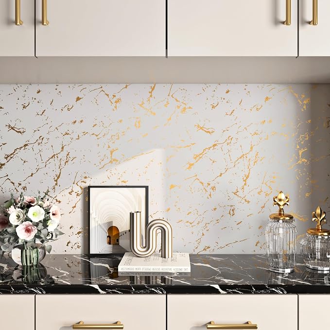 FunStick Modern Gold White Wallpaper Peel and Stick Wallpaper Thick Off White - Image 7