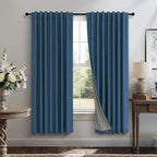 Navy Blue Linen Textured Blackout Curtains 72 Inches Long by Pitalk