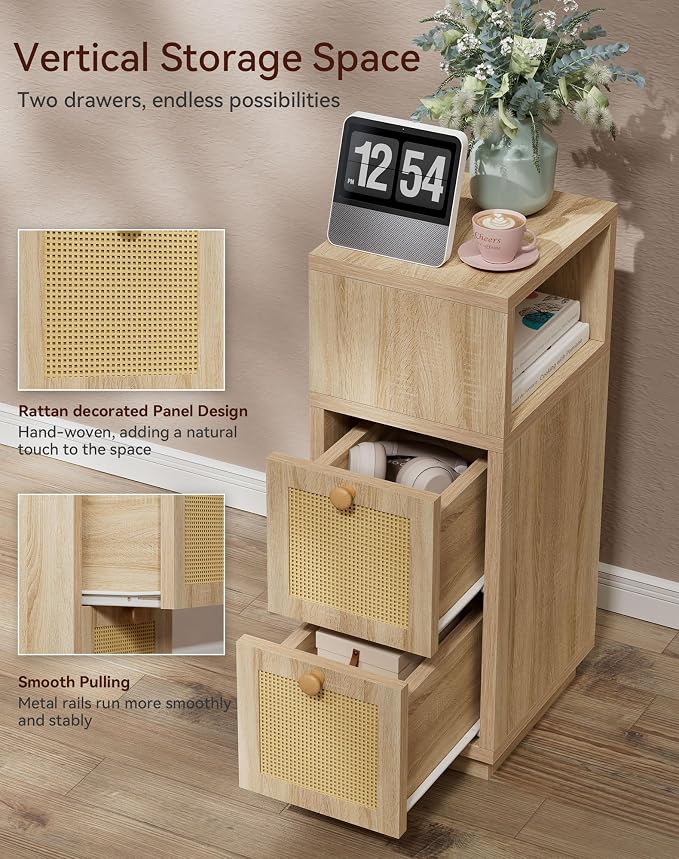 YMYNY Rattan Nightstands Set of 2, Boho Bedside Table - Image 6