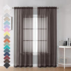 Chocolate Brown Sheer Curtains 84 Inches Long 2 Panels, Light Filtering Sheer by OVZME