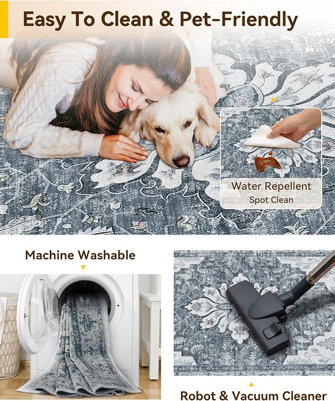 RELEANY Washable Area Rug, Runner 2'x5', Water Repellent, Pet Friendly - Image 5