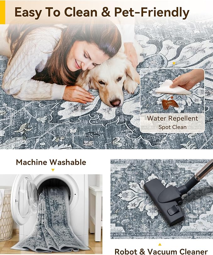 RELEANY Washable Area Rug, Square 6'x6', Water Repellent, Pet Friendly - Image 3