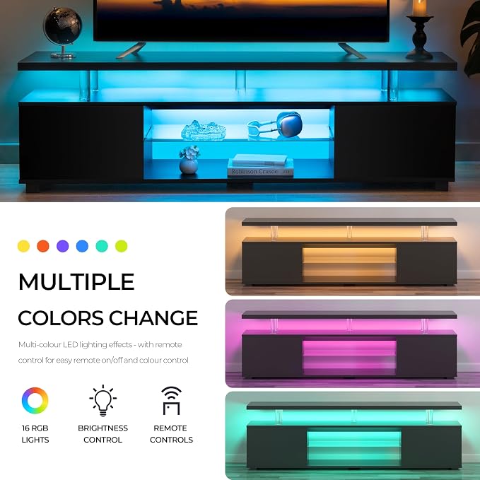 Cubehom Black TV Stand, Glass TV Stands - Image 4