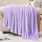 BEDELITE 3D Ribbed Pastel Lilac Fleece Throw Blanket by BEDELITE