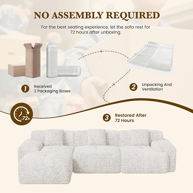 122" L Shaped Convertible Modular Couch, Cloud Couch Sectional - Image 8