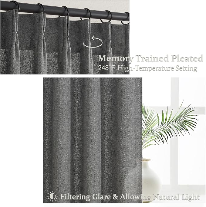 Natural Linen Semi Sheer Ceiling Curtains 102 Inches Long 2 Panels - Image 4
