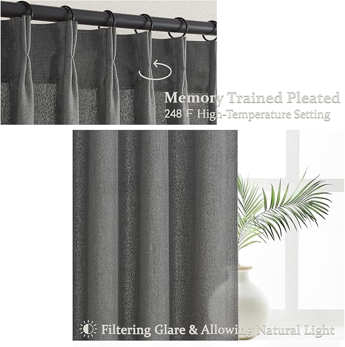 Extra Long Floor to Ceiling Dark Grey Bedroom 108 Inch Curtains, Pinch Pleated - Image 3