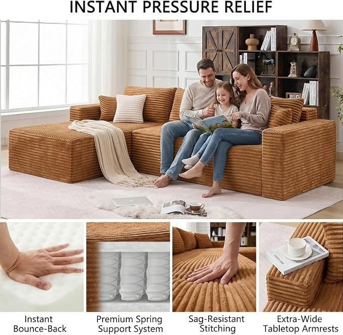 108" Boneless Couch Modular Sectional Sofa, L-Shaped Couch - Image 7