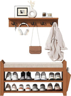 PETKABOO 31.5" Shoe Bench with Coat Rack Hidden Drawer and Side Holder - Image 8