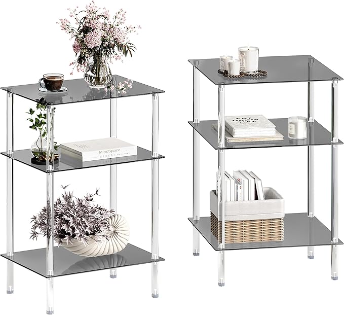Tempered Glass Side Tables Set of 2 Acrylic End Table by IRCPEN