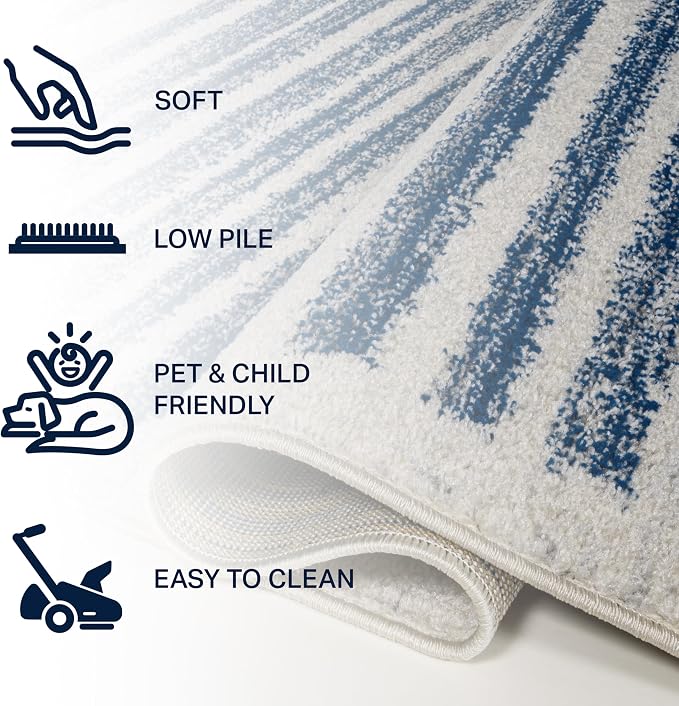JONATHAN Y Khalil Modern Berber Stripe Cream/Navy Runner Rug, Contemporary - Image 5
