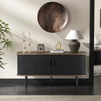 55''W Black Cabinet with Storage, Media Console, Tambour TV Stand, Television - Image 7