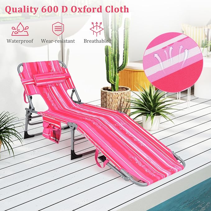 Goplus Tanning Chair, Folding Adjustable Patio Lounge Chair - Image 7