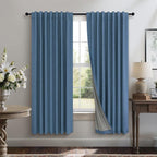 Denim Blue Living Room Darkening Curtains 72 Inches Long 2 Panels Set Faux by Pitalk