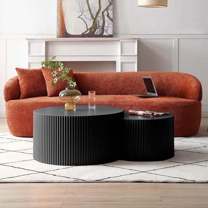 55.12'' Black Round Nesting Coffee Table Set of 2, Modern Side End Table - Image 7