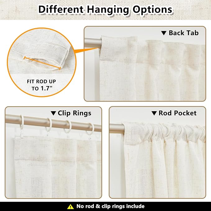 MYSKY HOME Farmhouse Kitchen Curtains 54 inches Long, Boho Curtain Panels - Image 3