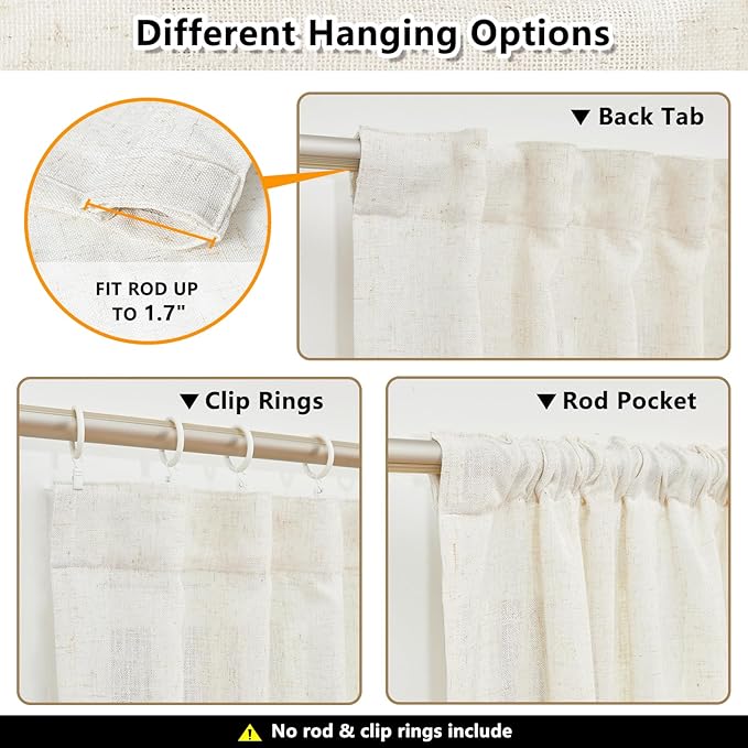 MYSKY HOME Linen Curtains for Living Room 1 Panel, Natural Semi Sheer Curtains - Image 4