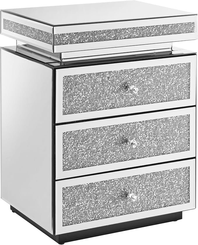 Mirrored Nightstand with 3 Drawers, Mirror End Table, Modern Bedside Table - Image 8