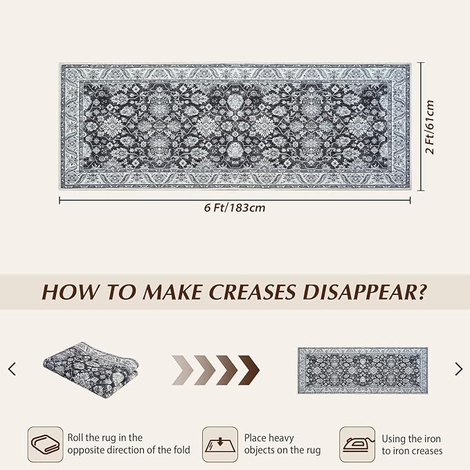 Washable Runner Rug, 2x6Ft Floral Runners - Image 2