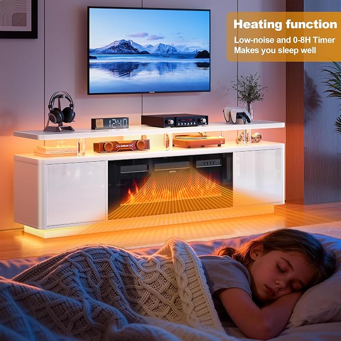 70" Fireplace TV Stand with Double LED Lights - Image 3