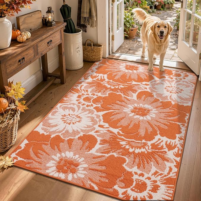 Findosom Fall Washable Area Rug 3x5, Non Slip High-Low Textured Floral Rugs by Findosom