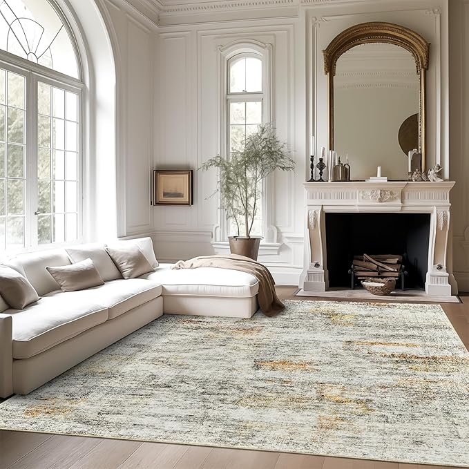 Soalmost Washable Area Rug 8x10 Large Soft Living Room Rugs Grey/Rust | Vintage - Image 7