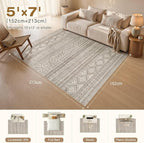 cotiled Boho 5x7 Area Rugs for Living Room: Soft Moroccan Washable Rug | Solve - Image 8