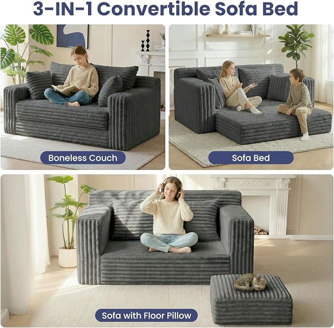 3-in-1 Convertible Sofa Bed: Boneless Loveseat Sleeper & Folding Couch Bed - Image 3