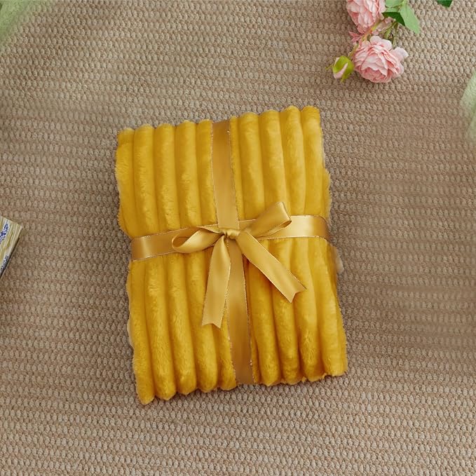 BEDELITE Ribbed Twin Blanket for Couch & Bed, Mustard Yellow, Warm Yet - Image 7
