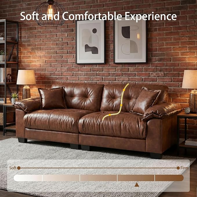 Faux Leather Sofa, Mid Century Modern Deep Loveseats, Comfy Cloud Couch - Image 6