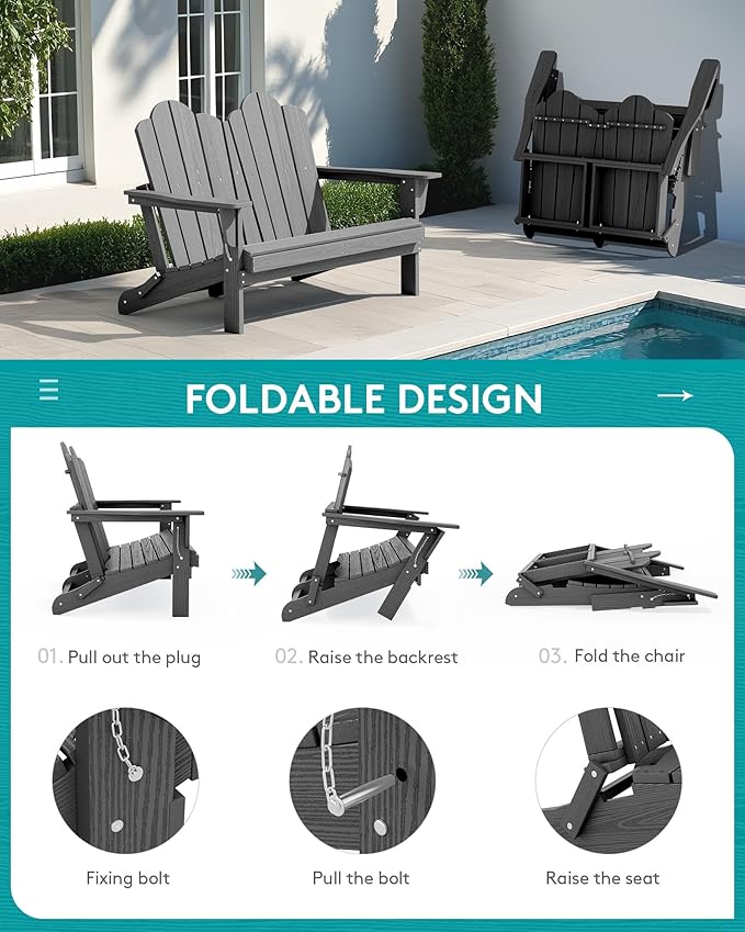 SERWALL 5 Pieces HDPE Patio Adirondack Chair Set, 2 Adirondack Chair - Image 6