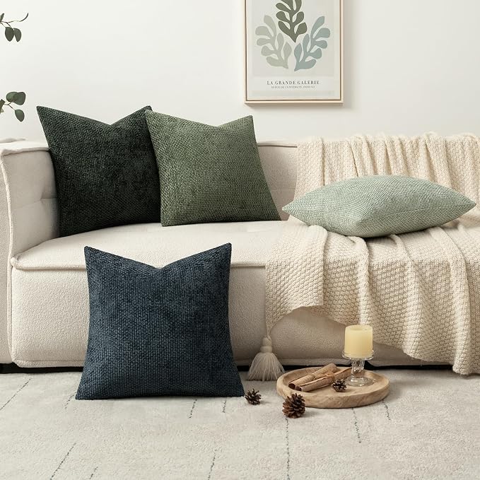 MIULEE Soft Decorative Chenille Pillow Covers Green Navy 16x16 Pack of 4 | - Image 5