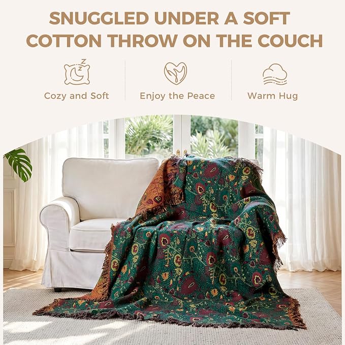 LUTBM Boho Throw Blanket for Bed 100% Cotton Soft Lightweight Quilt Home Decor - Image 4