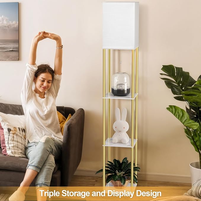 Floor Lamp with Shelves, Modern Corner Display Standing Column Shelf Lamp - Image 9