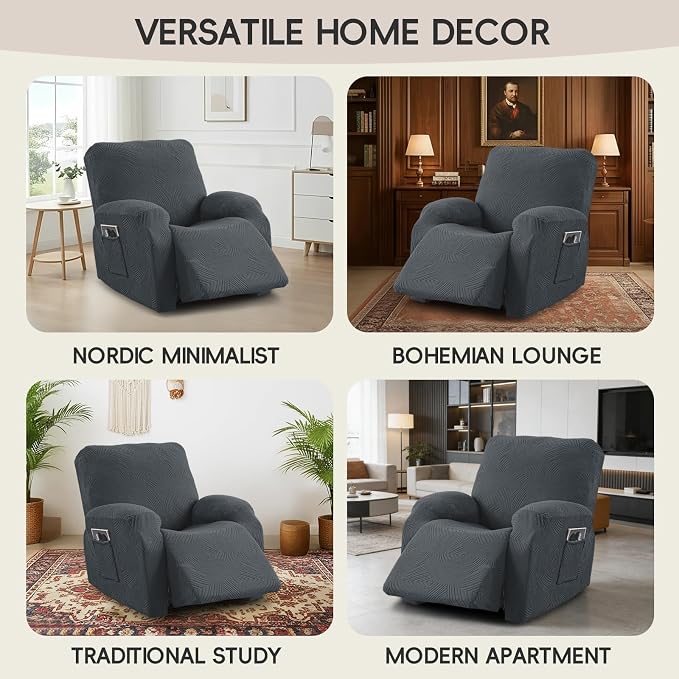 Oversized Recliner Chair Covers, 4-Piece Stretch Geometric Strokes Jacquard - Image 7