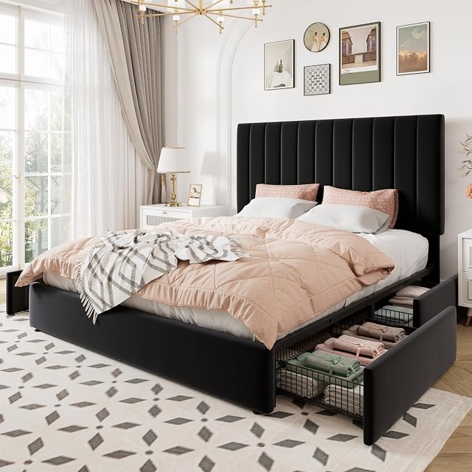 Allewie Queen Size Storage Bed Frame, Vertical Channel Tufted Adjustable - Image 9